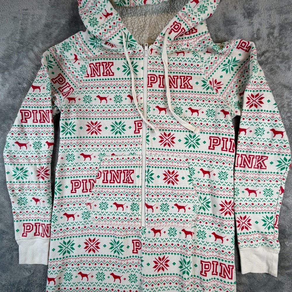 Pink Victoria's Secret Womens XS Long Pajamas One Piece Fair Isle Sleepwear